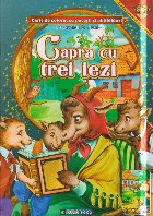 Capra cu trei iezi : carte de colorat cu poveşti şi abţibilduri,scrisă cu litere mari de tipar