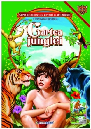 Cartea junglei : carte de colorat cu poveşti şi abţibilduri scrisă cu litere mari de tipar