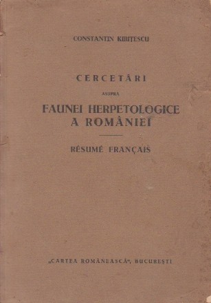 Cercetari asupra faunei herpetologice a Romaniei (1930)