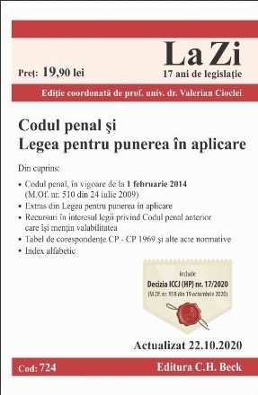 Codul penal si Legea pentru punerea in aplicare. Cod 724. Actualizat la 22.10.2020