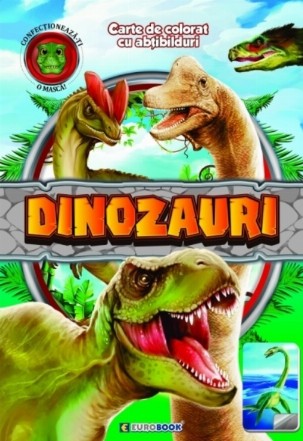 Dinozauri : mică enciclopedie, scrisă cu litere mari de tipar,carte de colorat