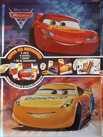 Disney. Masini 3. Cutia cu activitati (3 carti, 4 carioci, 1 poster, 50 de autocolante)