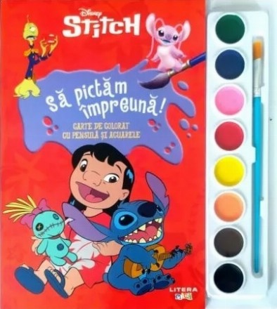 Disney Stitch : să pictăm împreună,carte cu pensulă şi acuarele