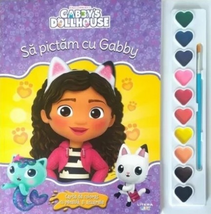 Gabby Dollhouse : să pictăm cu Gabby,carte cu pensulă şi acuarele