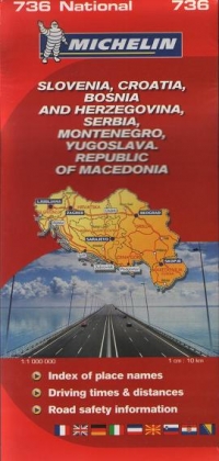 Harta Slovenia, Croatia,  Bosnia si Hertegovina, Serbia, Montenegro (1 cm: 10 km)
