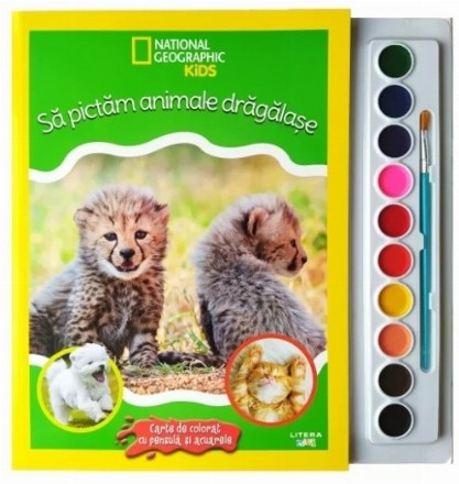 National Geographic : Să pictăm animale drăgălaşe,carte cu pensulă şi acuarele