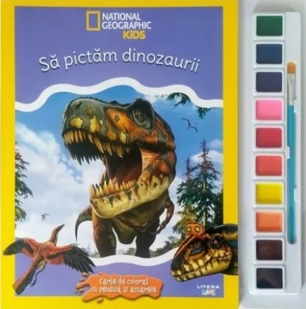 National Geographic : să pictăm dinozaurii,carte cu pensulă şi acuarele