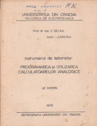 Programarea si utilizarea calculatoarelor analogice(Indrumarul de laborator)