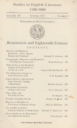 Studies in English Literature 1500-1900. Restoration and Eighteen Century